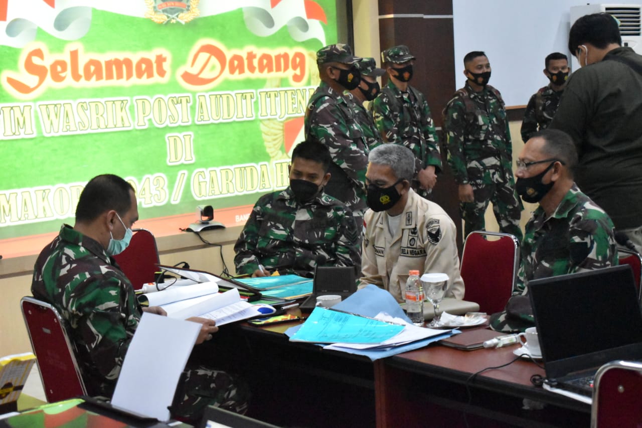 Danrem 043/Gatam Sambut Tim Itjenad Dalam Rangka Pengawasan Post Audit TA. 2021