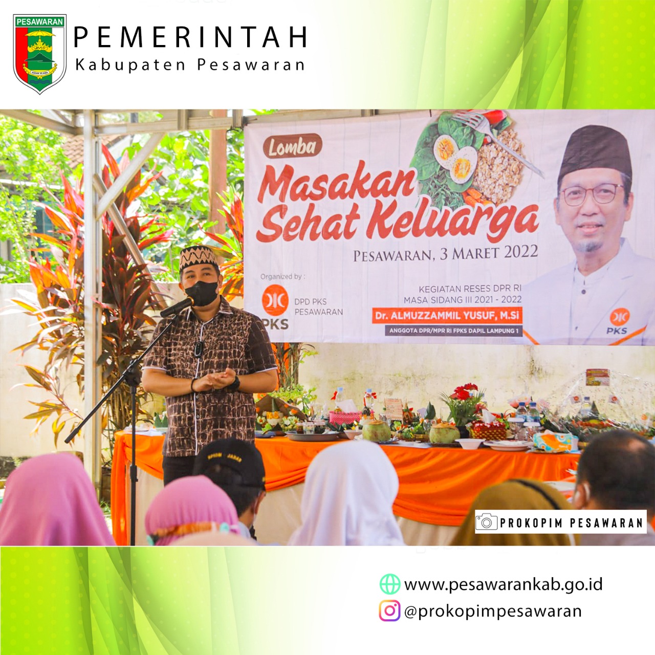 BUPATI PESAWARAN MENGHADIRI ACARA KEGIATAN VAKSINASI BOOSTER DAN LOMBA MASAKAN SEHAT KELUARGA DALAM RANGKA RESES ANGGOTA DEWAN DPR RI (UST. DR. H. AL MUZZAMMIL YUSUF, M. SI)