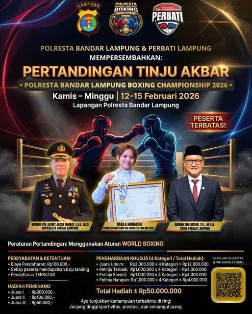 Polresta Bandar Lampung dan Perbati Lampung Gelar Kejuaraan Tinju Championship 2026, Ajang Bergengsi bagi Petinju Muda