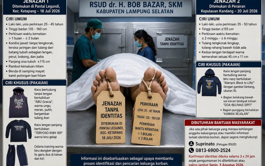 RSUD dr. H. Bob Bazar Umumkan Dua Jenazah Tanpa Identitas, Masyarakat Diminta Bantu Proses Identifikasi Korban